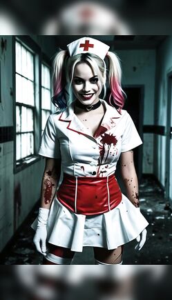 Sexy Harley Quinn Nurse Cosplay in Bloody Asylum