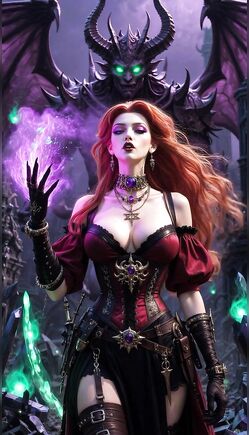 Fiery Redhead Succubus with Demon in Magical Fantasy