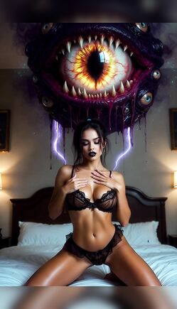 Seductive Goth Beauty Poses with Sinister Tentacle Eye