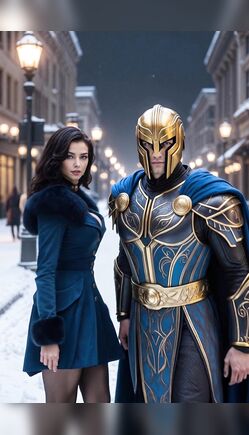 Fantasy Cosplay Couple in Snowy Night Street Encounter