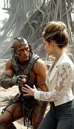 Post-Apocalyptic Beauty with Muscular Cyborg Mutant