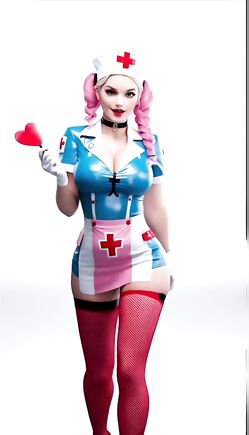 Sexy Pink Haired Nurse in Shiny Latex Strut