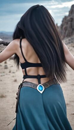 Busty Warrior Princess in Ornate Fantasy Armor Posing in Desert