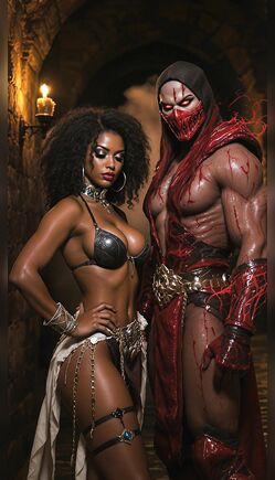 Mystical Warrior Couple in Dark Ancient Temple Setting