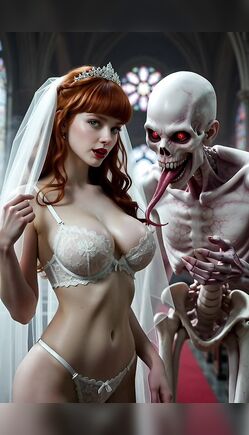Redhead Bride Teased by Creepy Skull Monster