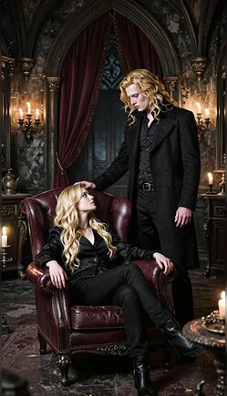 Elegant Gothic Couple in Dark Vintage Interior Scene