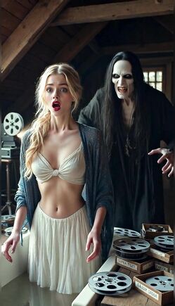 Blonde Beauty Seduced by Creepy Pale Ghost in Attic