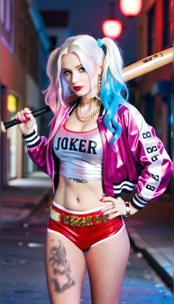 Stunning Harley Quinn Cosplay Posing With Iconic Baseball Bat Outdoors