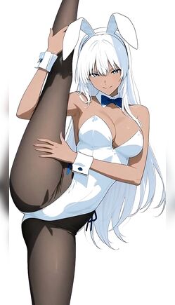 Dark Skinned Anime Bunny Girl Performing Flexible Standing Leg Split Pose