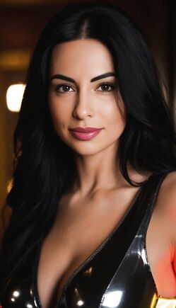 Seductive Brunette Woman in Glossy Black Latex Outfit