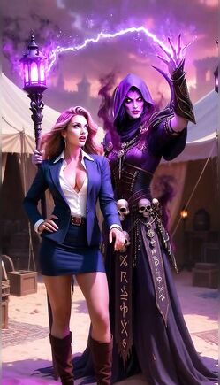 Fantasy Mage and Confident Woman in Magical Desert Scene
