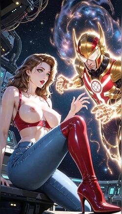 Cosmic Superhero Encounters Beautiful Woman In A Futuristic Spacecraft