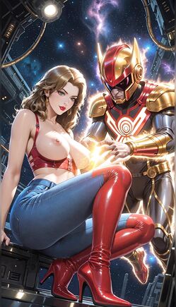 Futuristic Superhero Duo Ignites Power in Cosmic Chamber