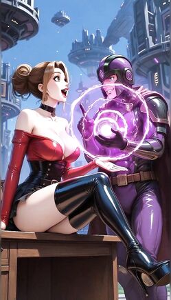 Futuristic Villain Channels Energy Beside Seductive Companion