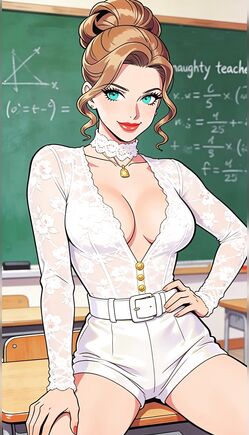Seductive Classroom Teacher Teases with Elegant Lace Outfit