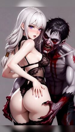Silver Hair Girl Teasing with Zombie Monster