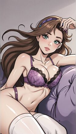 Anime Beauty Relaxing in Lingerie Soft Bedroom Scene