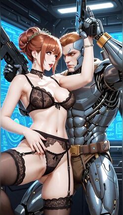 Futuristic Duo Shares Tension in Sci-Fi Control Room