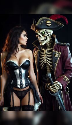 Gothic Pirate Scene with Skeleton Captain and Corset Beauty