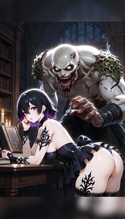 Dark Demon Stalking Gothic Anime Girl in Library