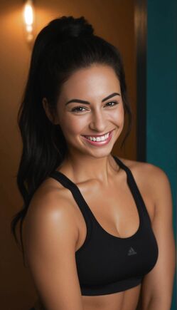 Sporty Brunette Smiles with Natural Confidence