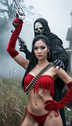 Dangerous Beauty Poses with Grim Reaper Guardian