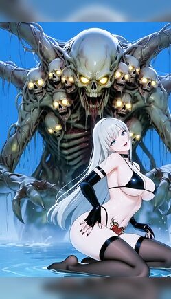 Silver Haired Succubus Summoning a Giant Skeletal Undead Demon