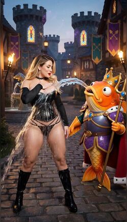 Curvy Woman Teases Royal Fish King in Fantasy City