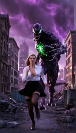 Alien Creature Chases Woman Through Ruined City Night