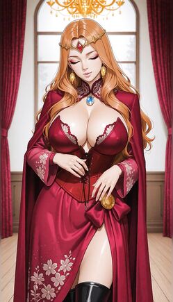 Voluptuous Redhead Queen in Elegant Red Corset Posing