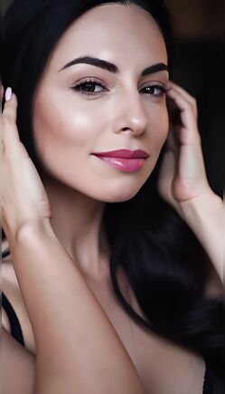 Sultry Brunette Teasing in Black Lace Lingerie