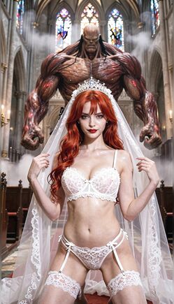 Monster's Bride: Redheaded Beauty in Lingerie and Veil