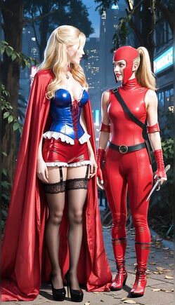 Superheroine and Ninja Woman Running Through City Night