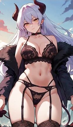 Anime Demon Girl in Lace Lingerie Fantasy Scene