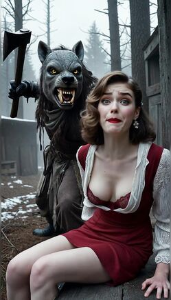 Terrified Woman Chased by Wolf Creature in Forest