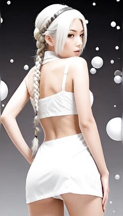 White Haired Girl in Short Dress Back View