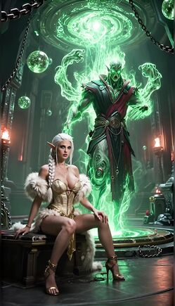 Dark Sorcerer and Queen in Magic Ritual Chamber