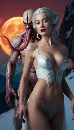 Seductive Silver-Haired Goddess Tempted by Tentacle Monster