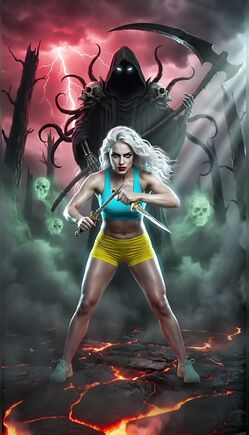 Silver Haired Fighter Battles Reaper in Dark Fantasy Realm