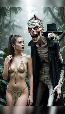 Brunette Heroine In Tribal Bikini Jungle Zombie