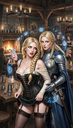 Blonde Elf and Armored Knight Share Magic Tavern