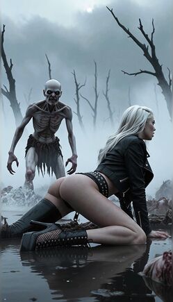 Silver Haired Woman Surrounded By Undead In Swamp