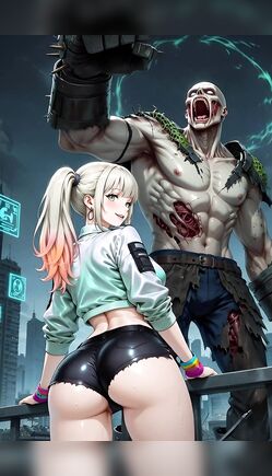 Anime Girl Faces Giant Undead Monster In City