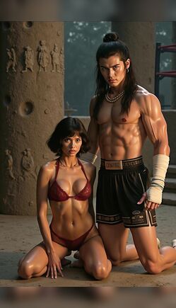 Warrior Duo in Ancient Temple Seductive Power Scene