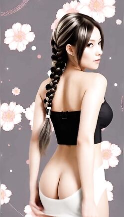 Asian Beauty With Braids Poses In Shorts And Tube Top