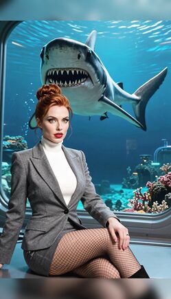 Redhead In Business Suit Teases Shark At Aquarium