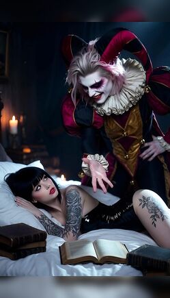 Petite Goth With Tattoos Confronted By Creepy Jester Bedroom