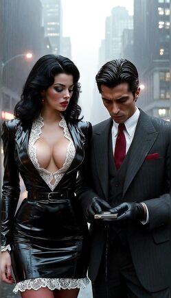 Glamorous Goth Couple In Rainy City Noir Scene