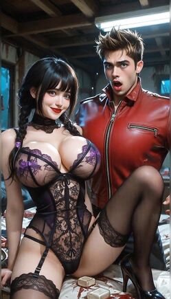 Seductive Gothic Couple In Lace Lingerie And Leather