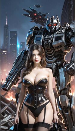 Voluptuous Brunette Beauty In Latex Before Battle Mecha